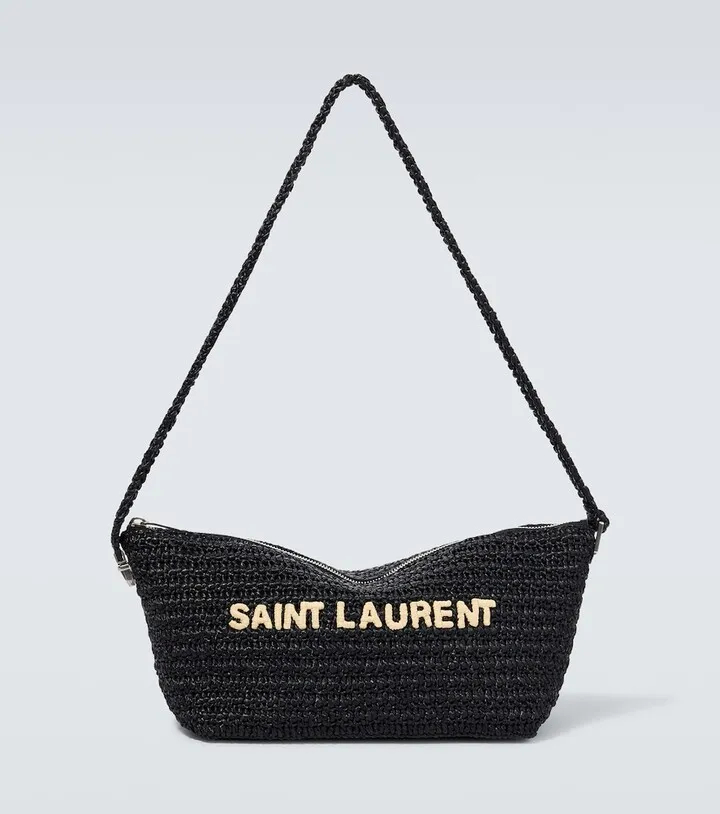 Logo raffia shoulder bag