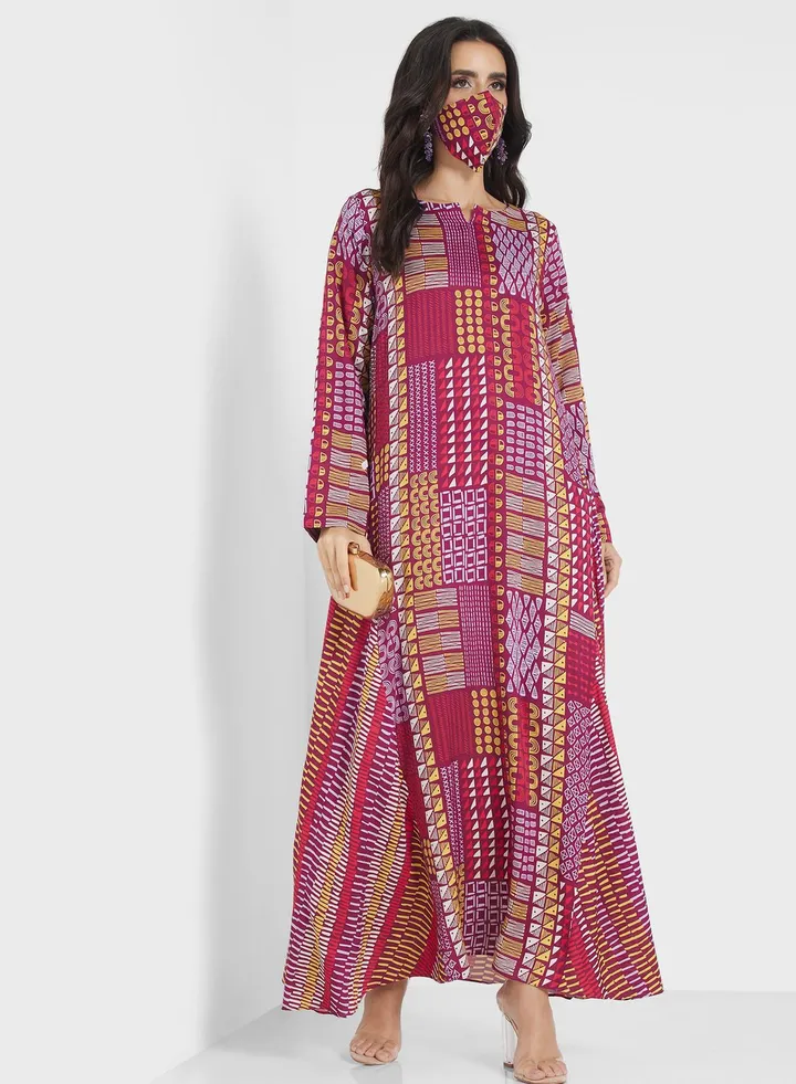 Printed Flared Sleeve Jalabiya