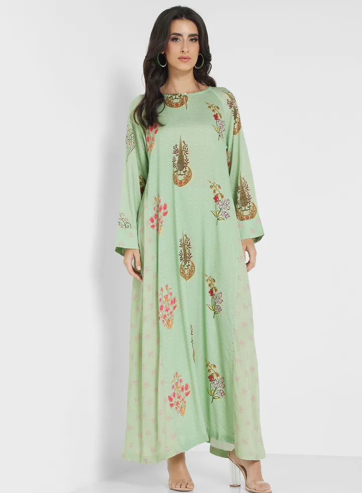 Floral Keyhole Neck Jalabiya