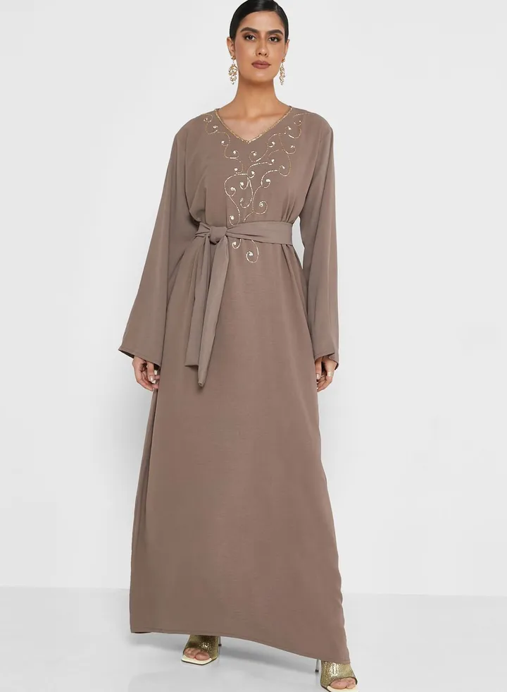 Embellished Belted Jalabiya