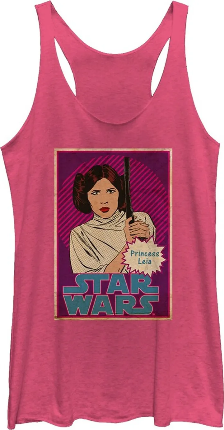 Women's Star Wars Princess Leia Trading Card Racerback Tank Top - Pink Heather - Small