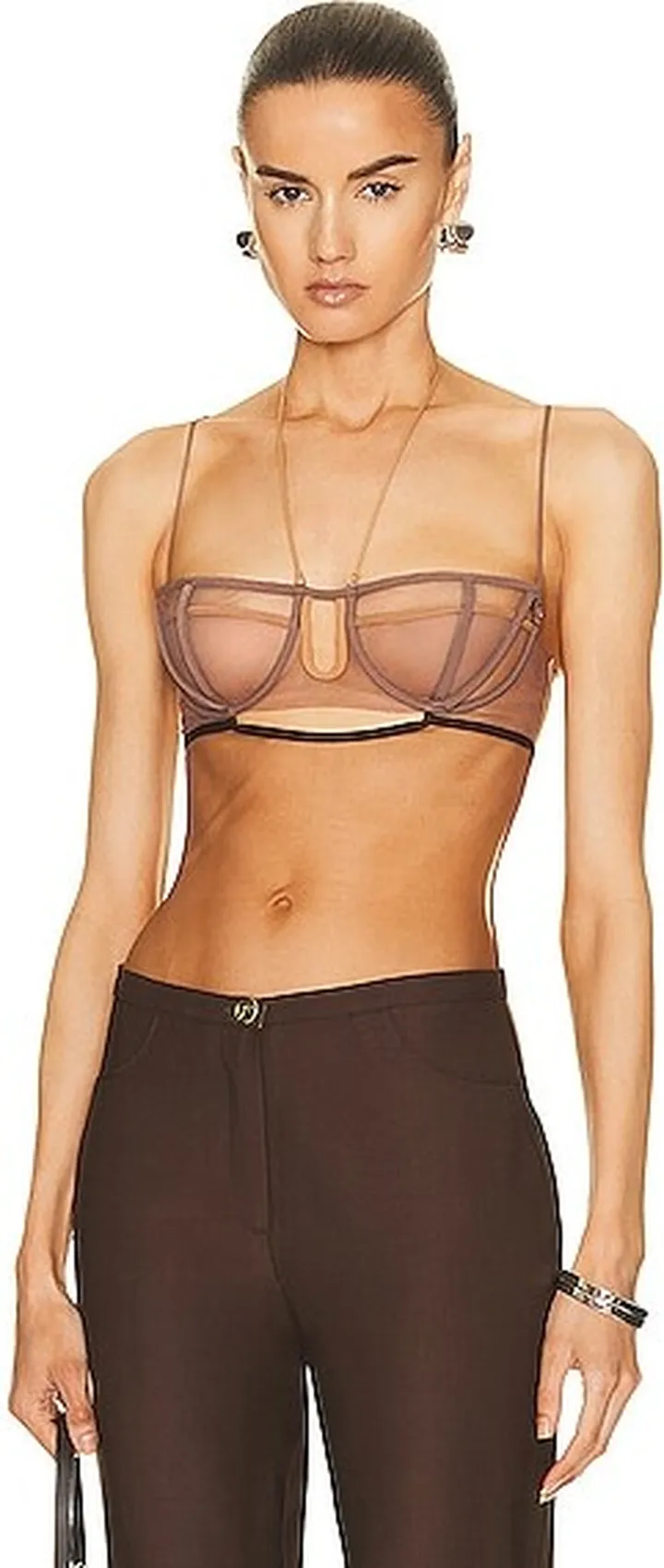 Nensi Dojaka Triple Petal Bra Bodysuit in Brown