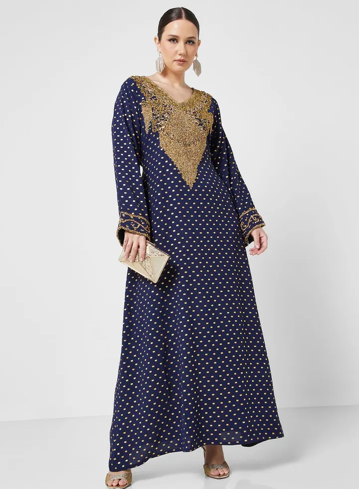 Embellished V-Neck Jalabiya