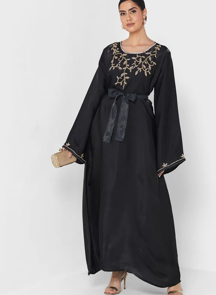 Embellished Belted Jalabiya