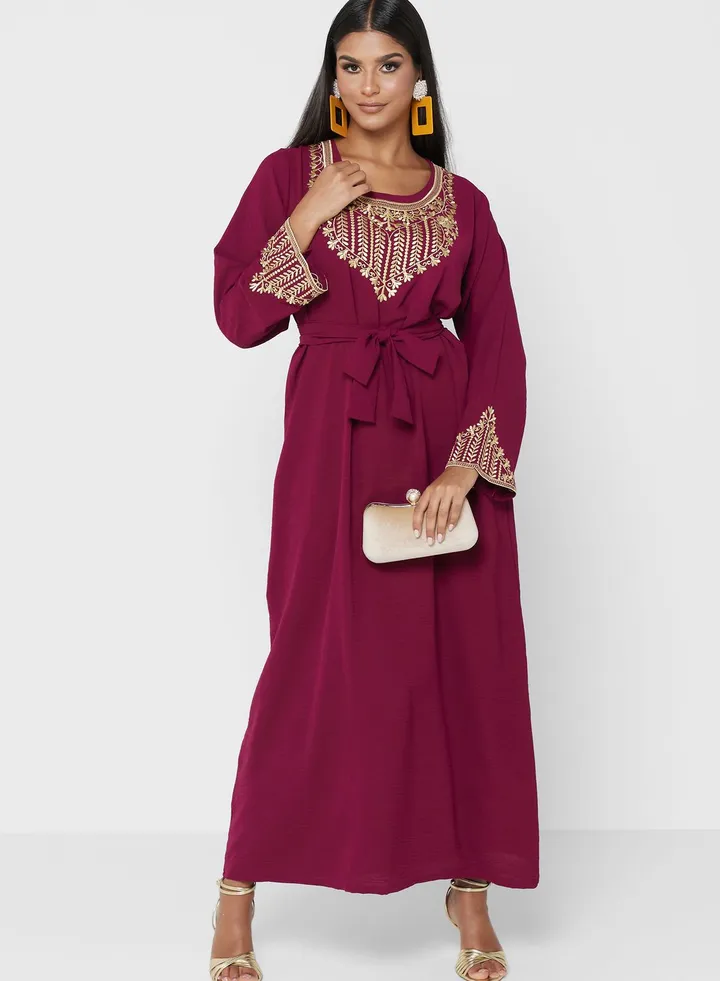 Embroidered Belted Jalabiya