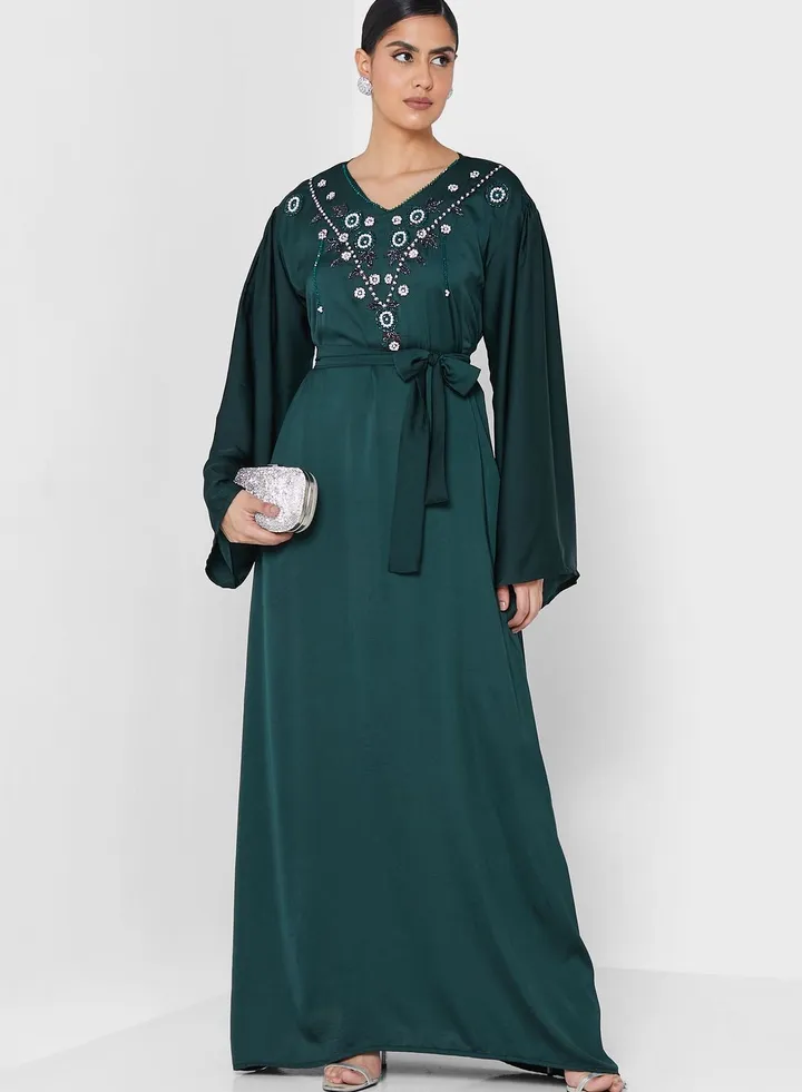 Embellished Belted Jalabiya