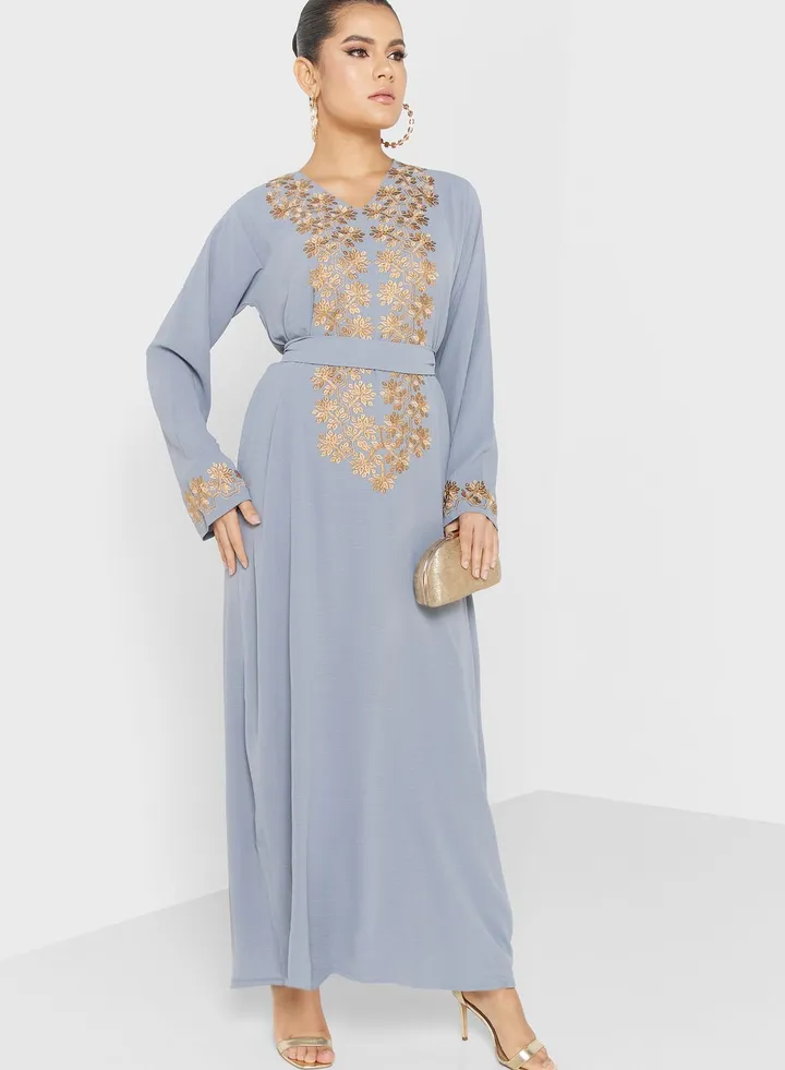 V-Neck Embroidered Jalabiya
