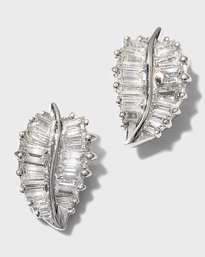 18k White Gold Diamond Small Leaf Stud Earrings