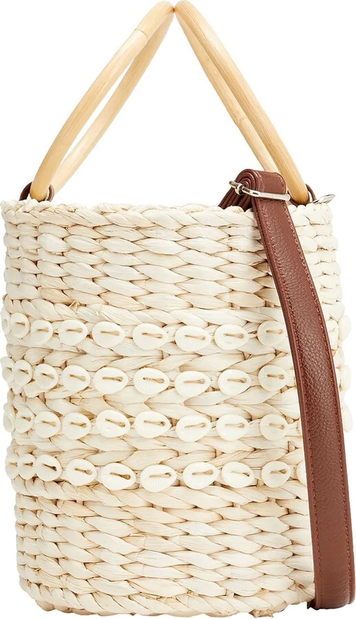 Woven Straw Bucket Handbag Beige