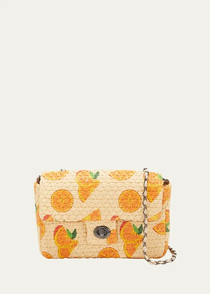 Printed Straw Chain Shoulder Bag