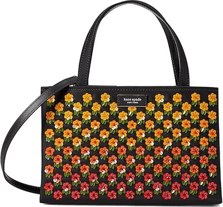 Kate Spade New York Sam Icon Floral Embellished Nylon Small Tote (Black Multi) Tote Handbags