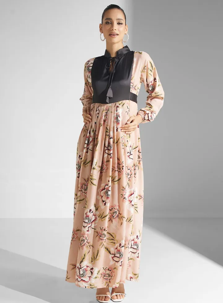 Floral Print Puff Sleeve Jalabiya