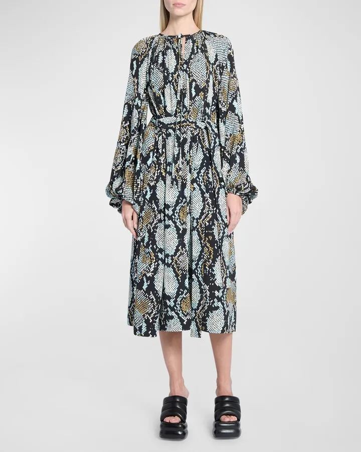 Printed Crepe De Chine Midi Shirtdress