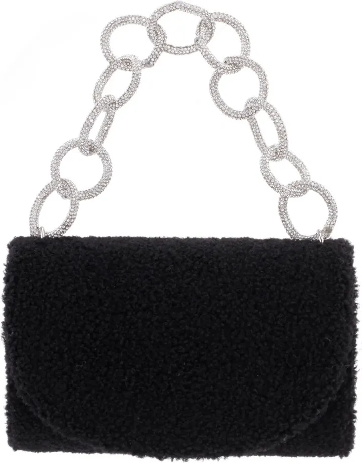 Nina Women's Faux Shearling Flap with Crystal Chain Handbag