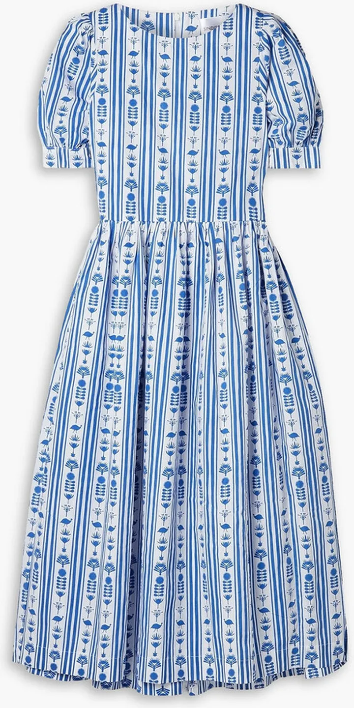 Andile gathered printed cotton-poplin midi dress