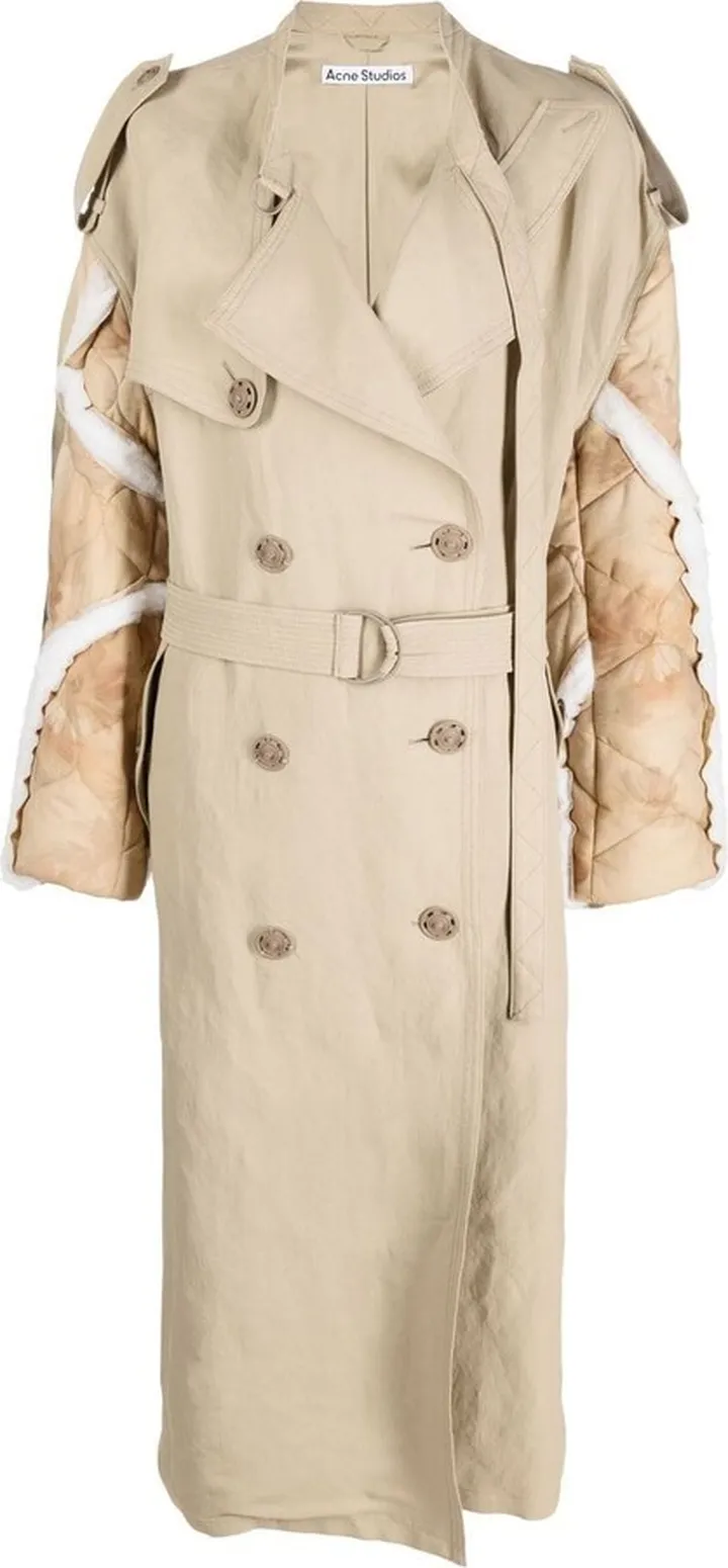 Contrast-Sleeve Trench Coat