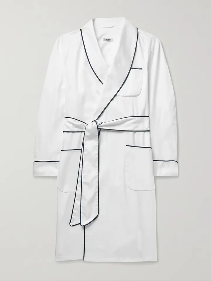 Piped Herringbone Cotton Robe
