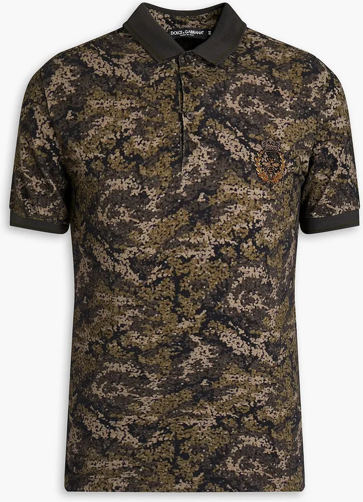 Embroidered printed cotton-piqué polo shirt