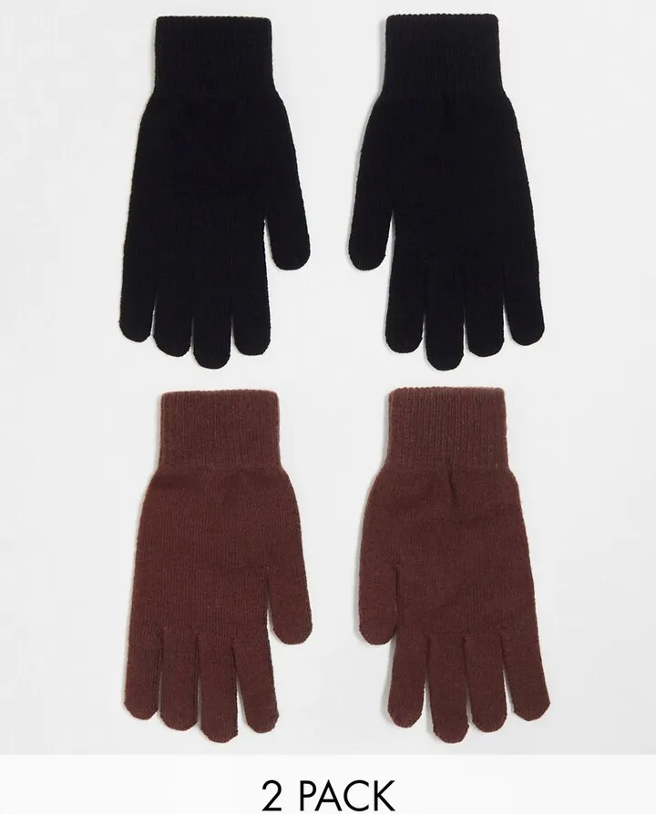 Monki 2 pack gloves in black and brown