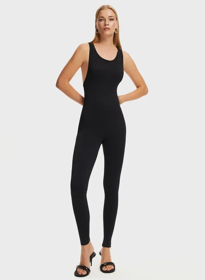 Halter Neck Ribbed Jumpsuit