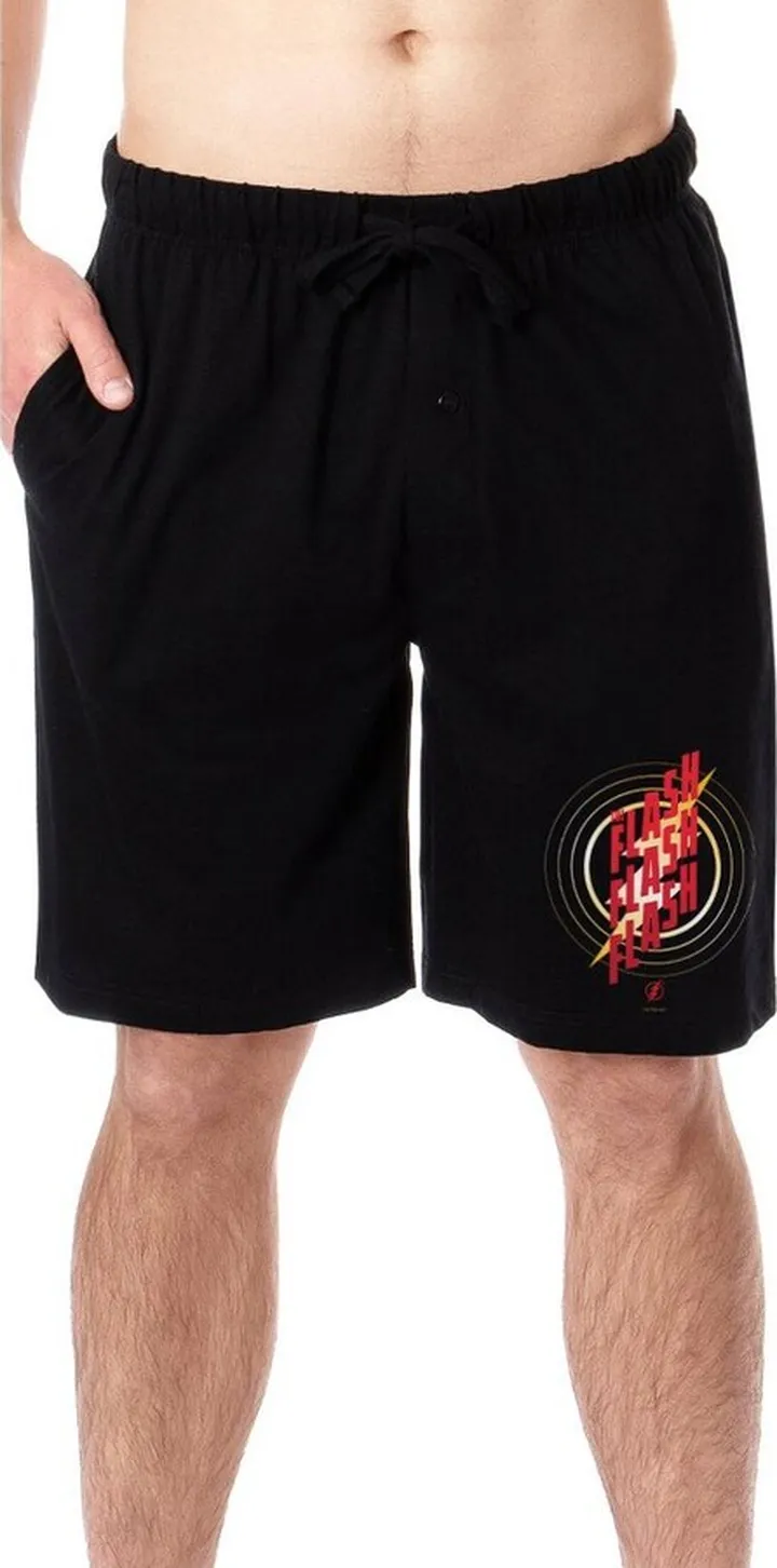 DC Comics Mens' Classic The Flash Lightning Bolt Sleep Pajama Shorts (Large) Black