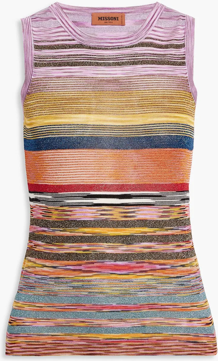 Metallic space-dyed crochet-knit tank