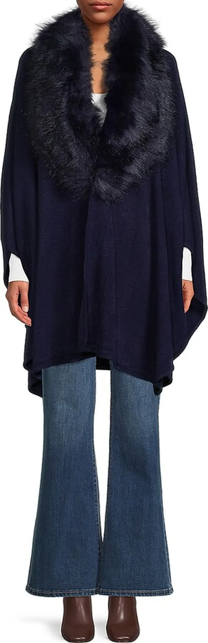 Faux Fur-Trim Cape