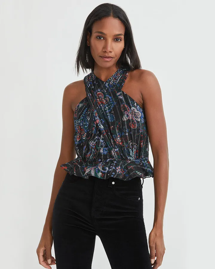 Kailani Metallic Floral Halter Top