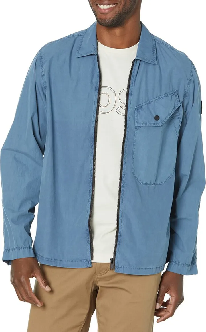 BOSS Men's Garment Dyed Zip Up Overshirt