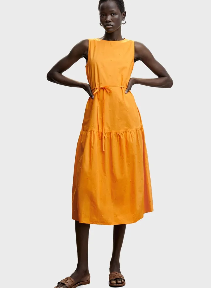 Belted Crew Neck Dress