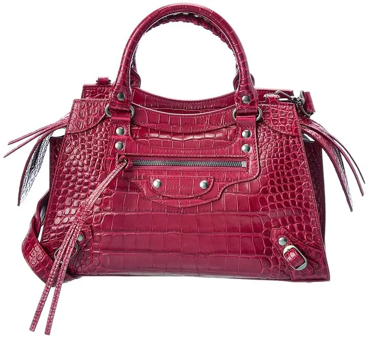 Balenciaga Small Croc-Embossed Leather Shoulder Bag