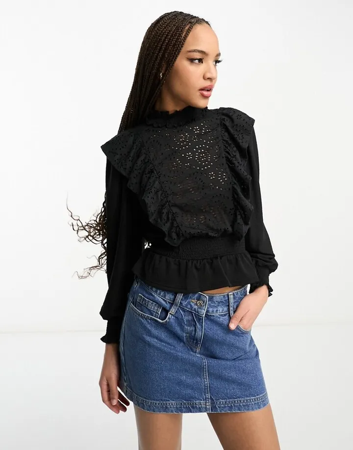 Miss Selfridge long sleeve cutwork frill top