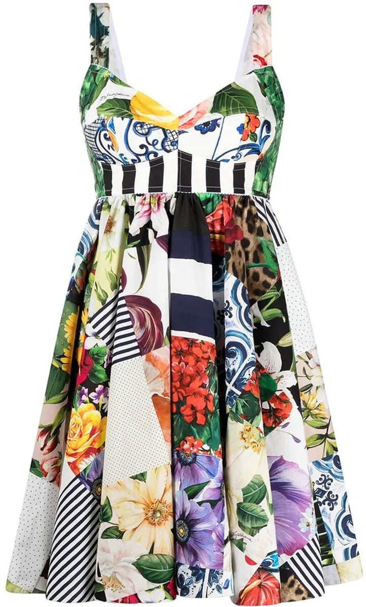 Patchwork Print Flared Mini Dress