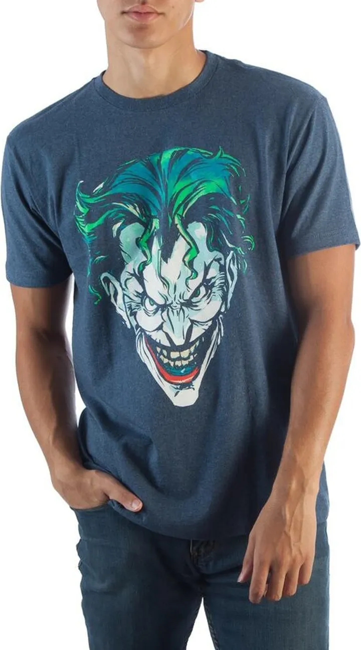 Batman Joker Face Navy Ht Tee Shirt T-Shirt-Small