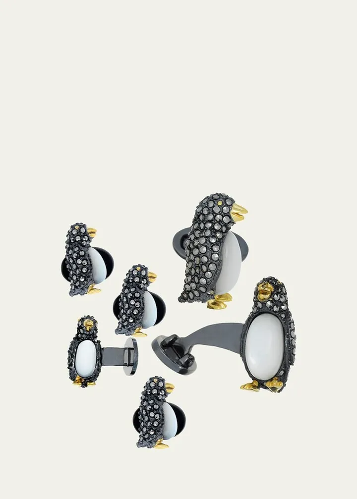 Marcasite Penguin Cuff Links Studs Set