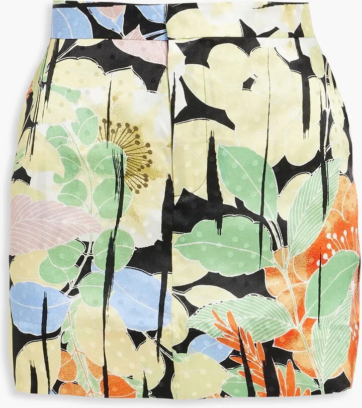 Delafine printed silk-satin jacquard mini skirt