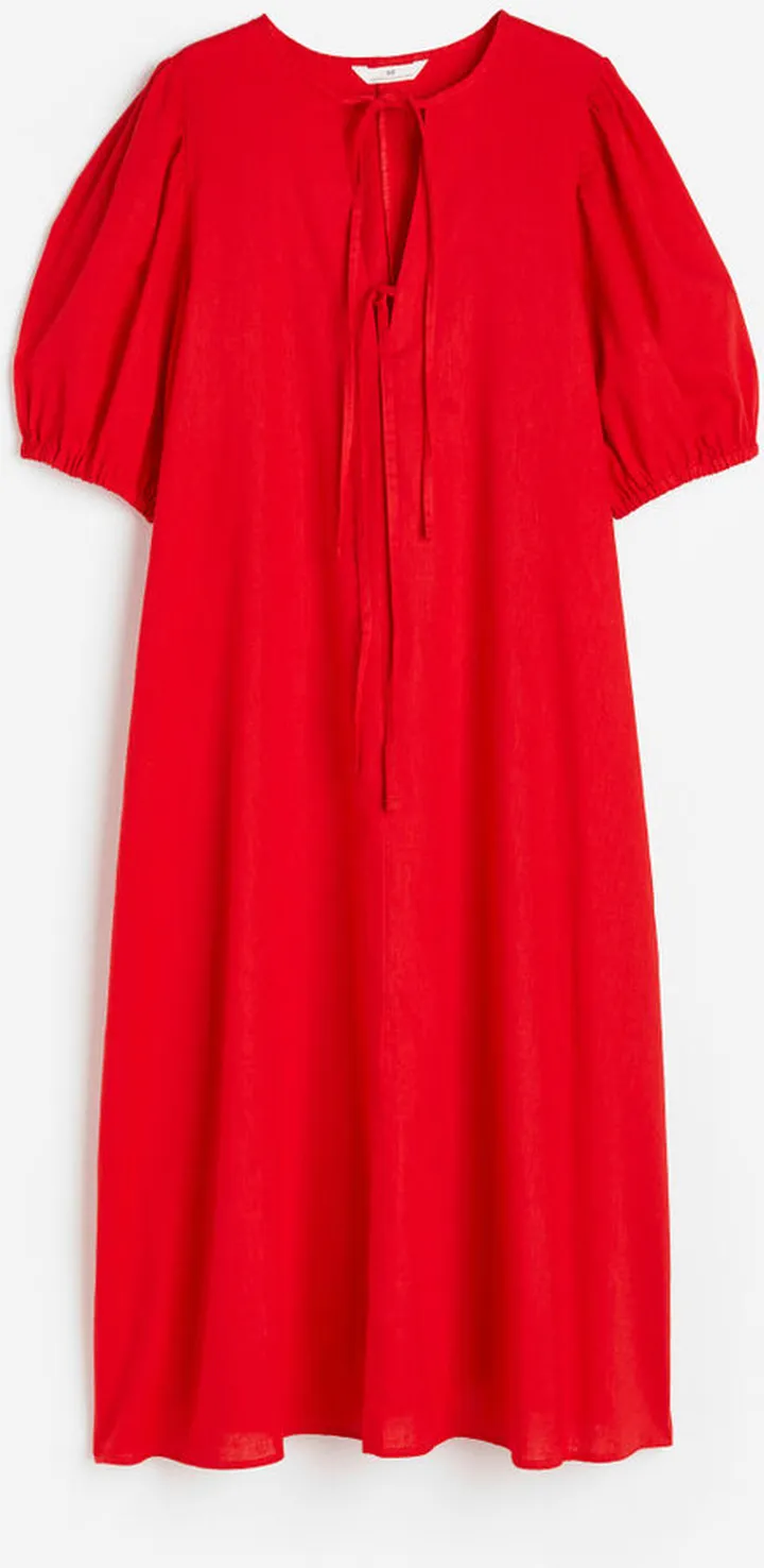 Tie-detail Linen-blend Dress