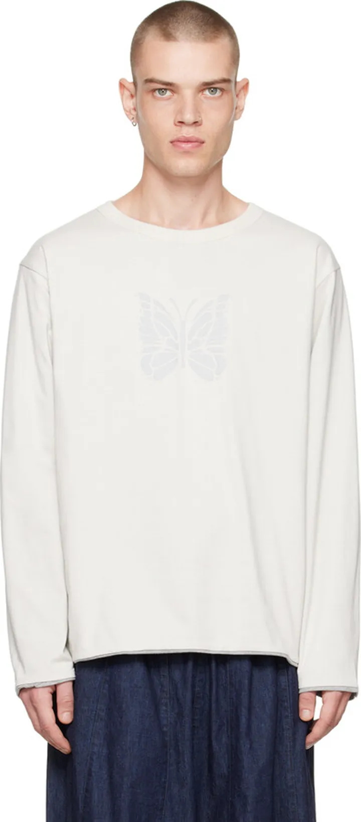 NEEDLES Off-White Print Reversible Long Sleeve T-Shirt