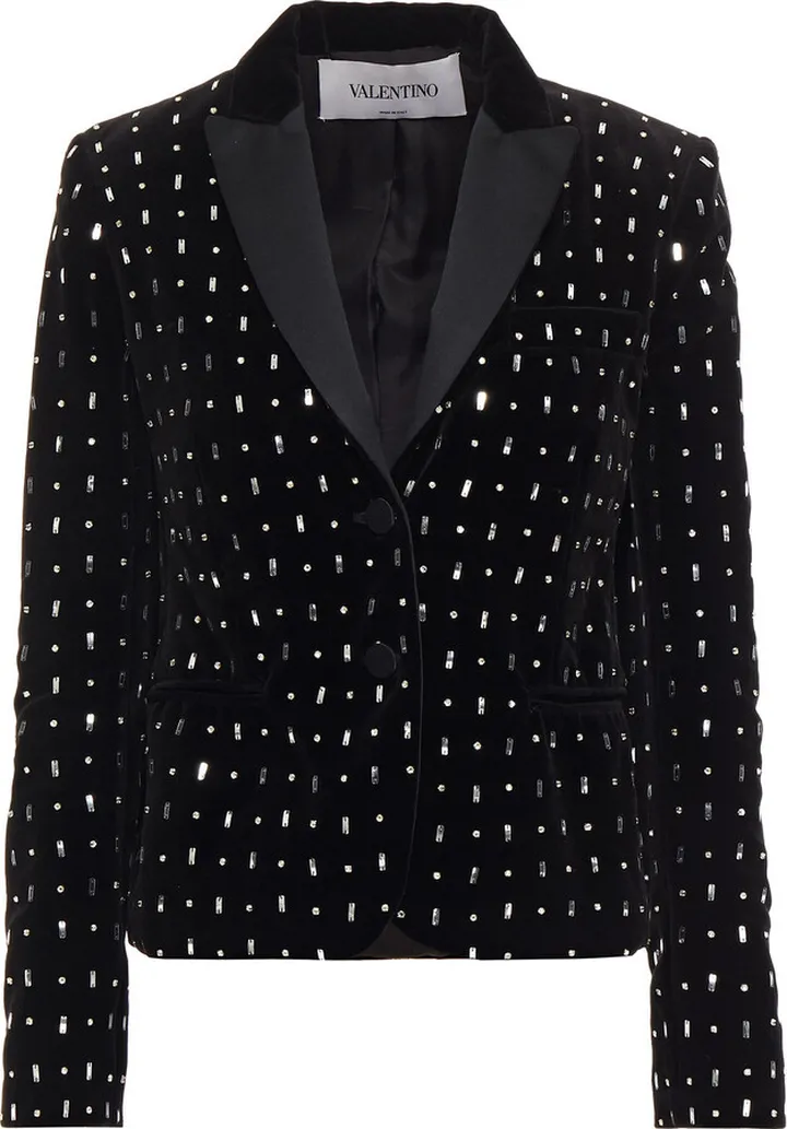 Embellished cotton-velvet blazer