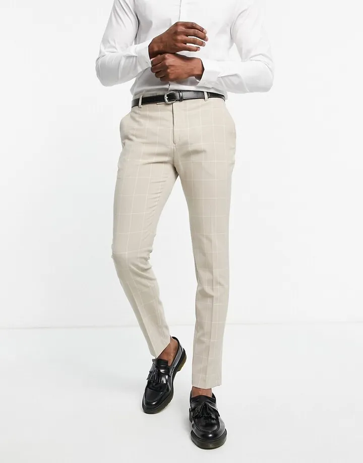 Bolongaro Trevor wedding skinny suit pants in stone check