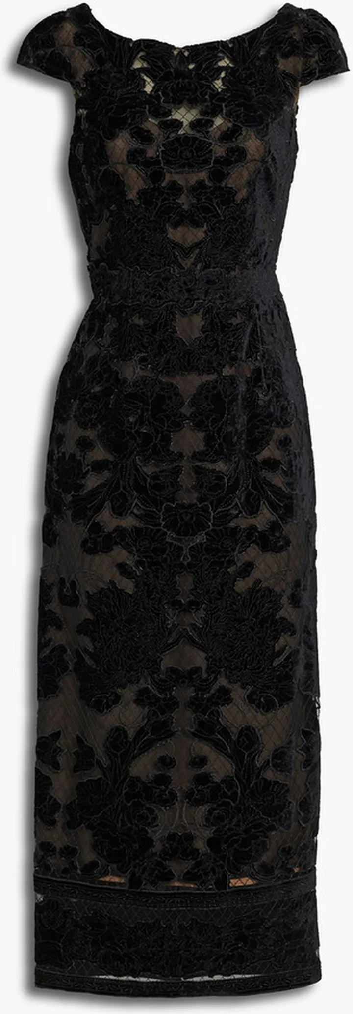 Embroidered lace-appliquéd stretch-tulle midi dress