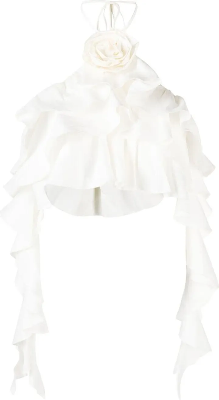 Ruffle-Detail Halterneck Crop Top