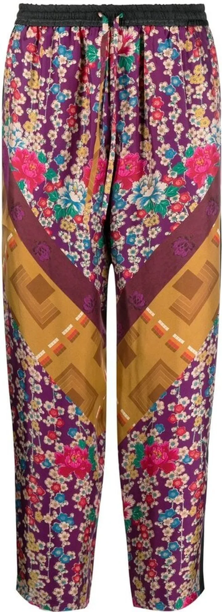 Floral-Print Silk Trousers