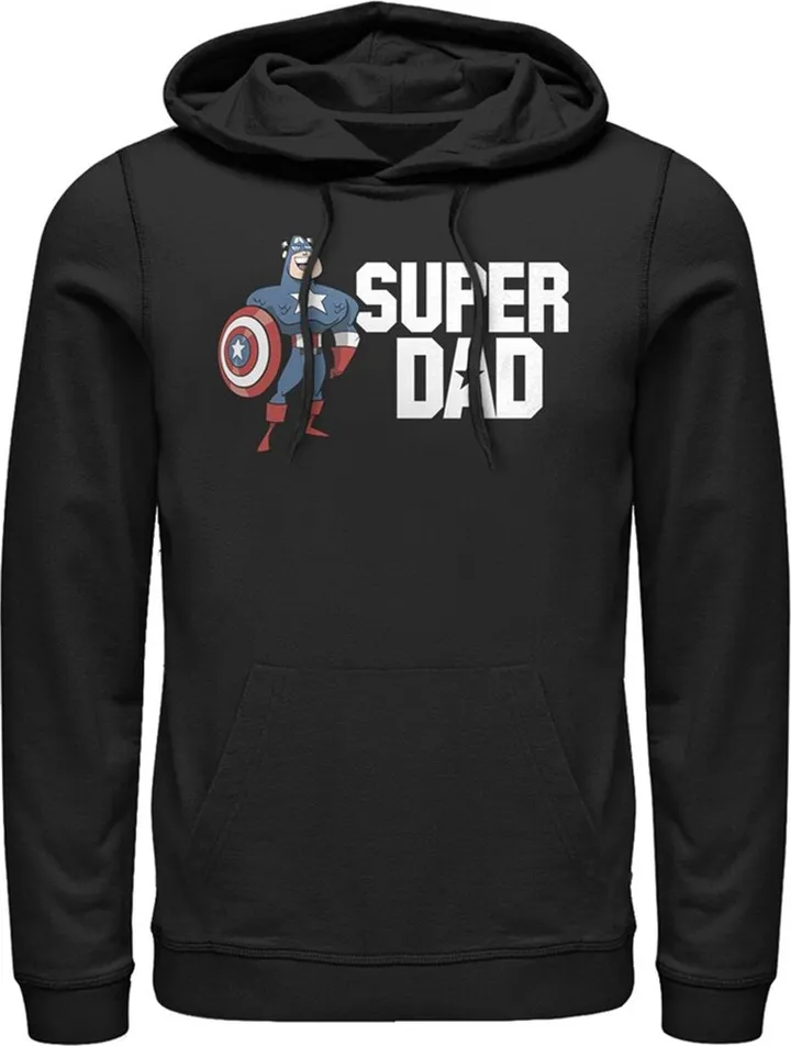 Men's Marvel Super Dad Cartoon Captain America Pull Over Hoodie - Black - Large