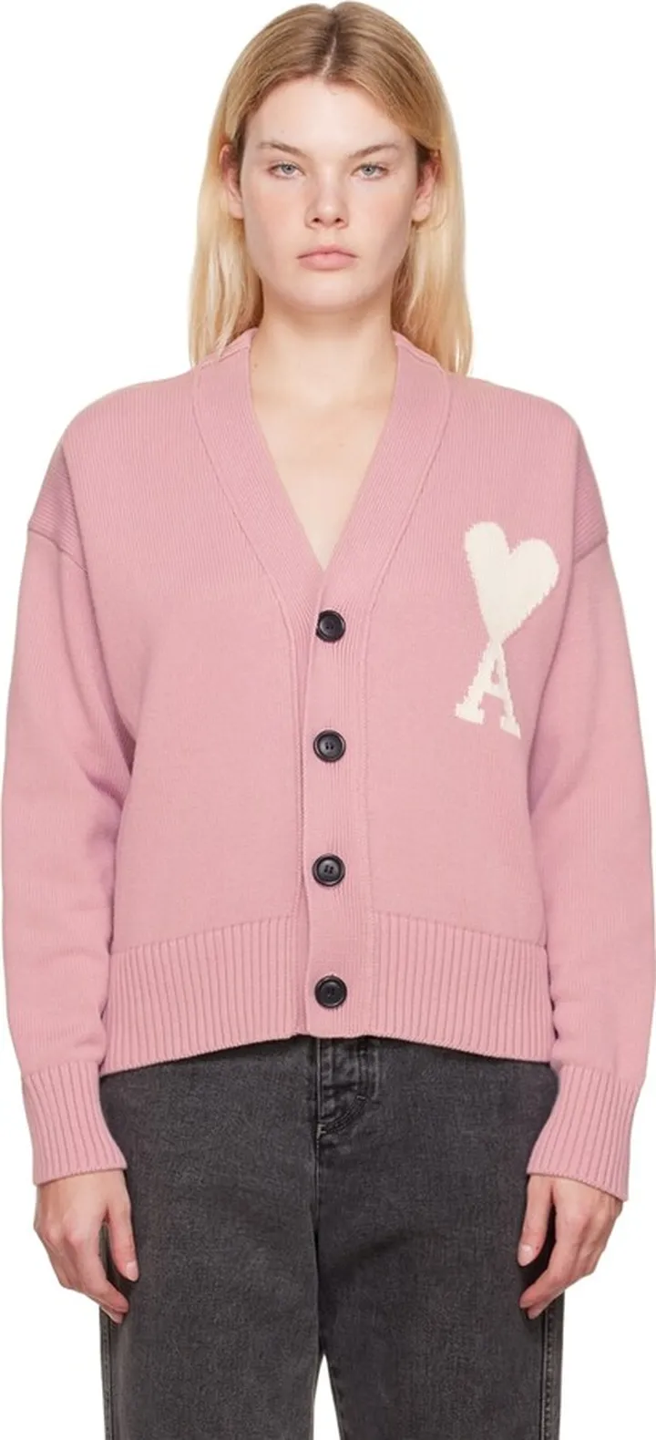 AMI Alexandre Mattiussi Pink Ami de Cœur Cardigan