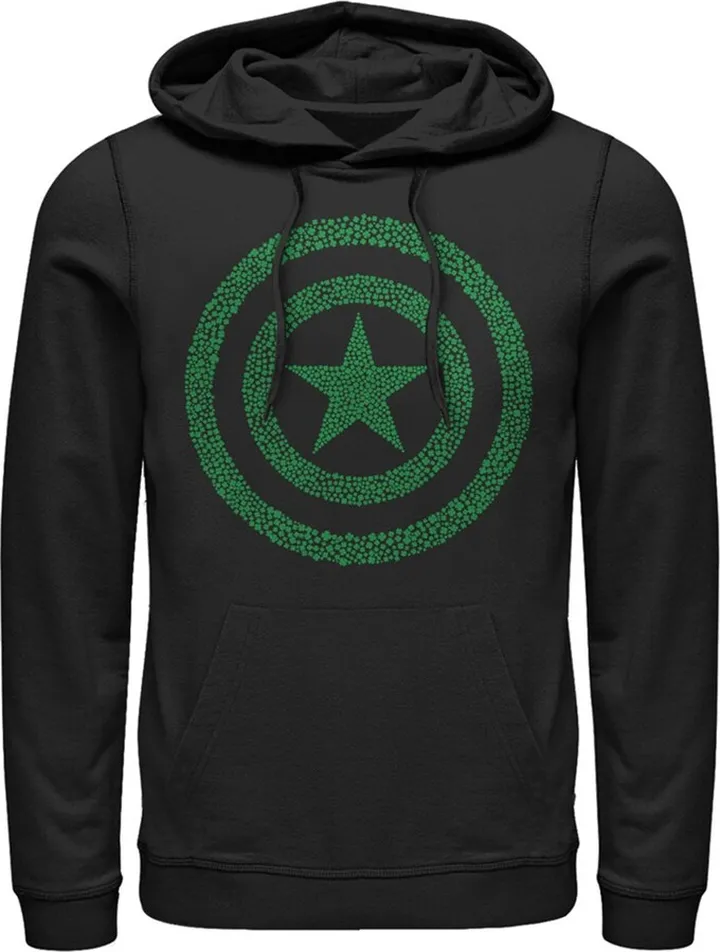 Men's Marvel St. Patrick's Day Captain America Clover Shield Pull Over Hoodie - Black - 2X Large