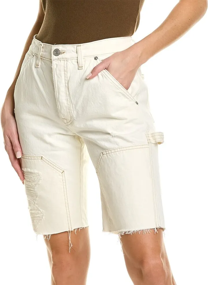 FRAME Denim Le Slouch Bermuda Off White Rips Jean