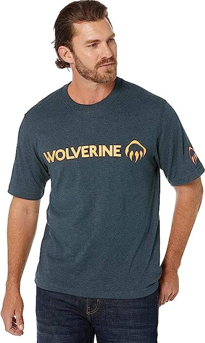 Wolverine Short Sleeve Graphic Tee Shirt (Dark Navy Heather Logo High-Vis) Men's Clothing