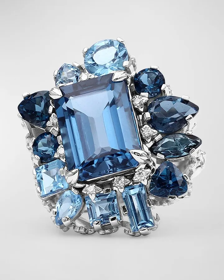 Multi-Hued Blue Topaz and Diamond Ring