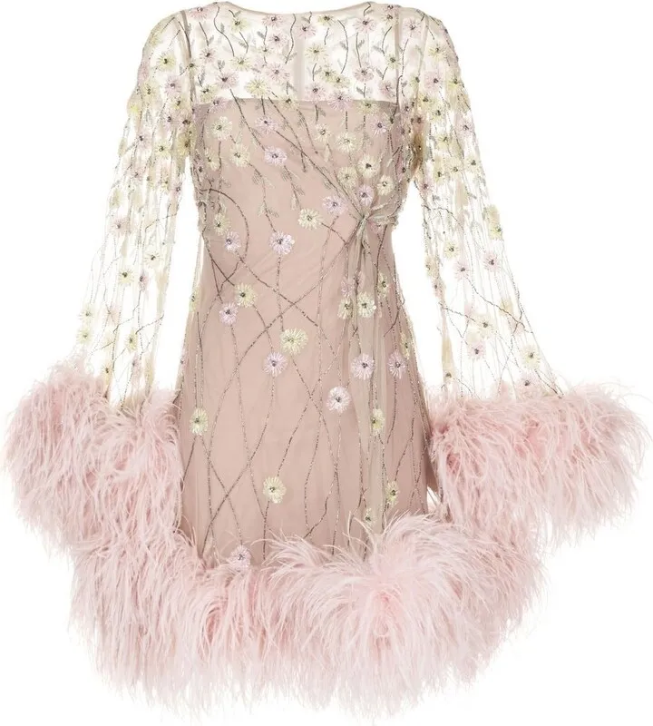 Lennox feather-trim minidress